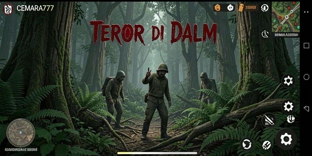 Screenshot gameplay CEMARA777 menampilkan pemain menjelajahi hutan gelap.