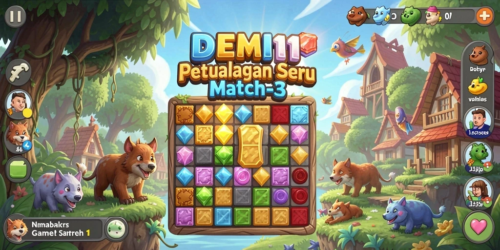 Screenshot utama DEMI11 menampilkan momen seru saat mencocokkan kombinasi warna.