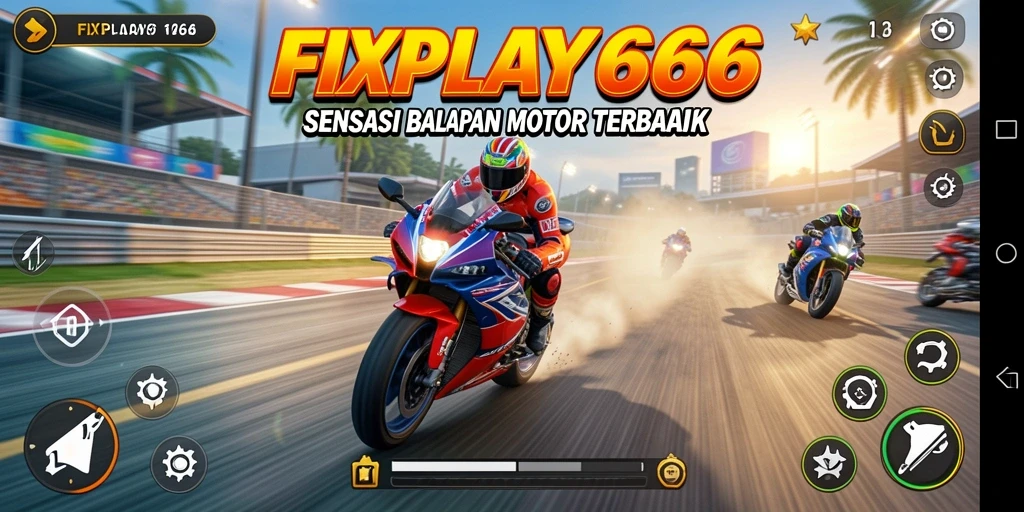Gambaran gameplay FIXPLAY666 dengan mobil motor yang melaju kencang.