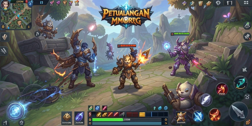 Tangkapan layar J200M menunjukkan aksi seru dalam petualangan MMORPG.