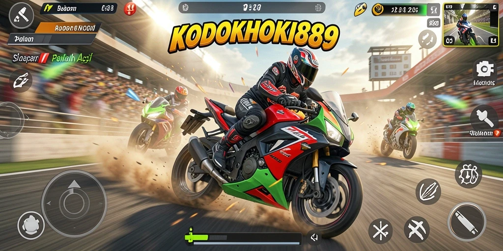Tampilan gameplay menarik dari KODOKHOKI889 dengan akselerasi motor yang cepat.