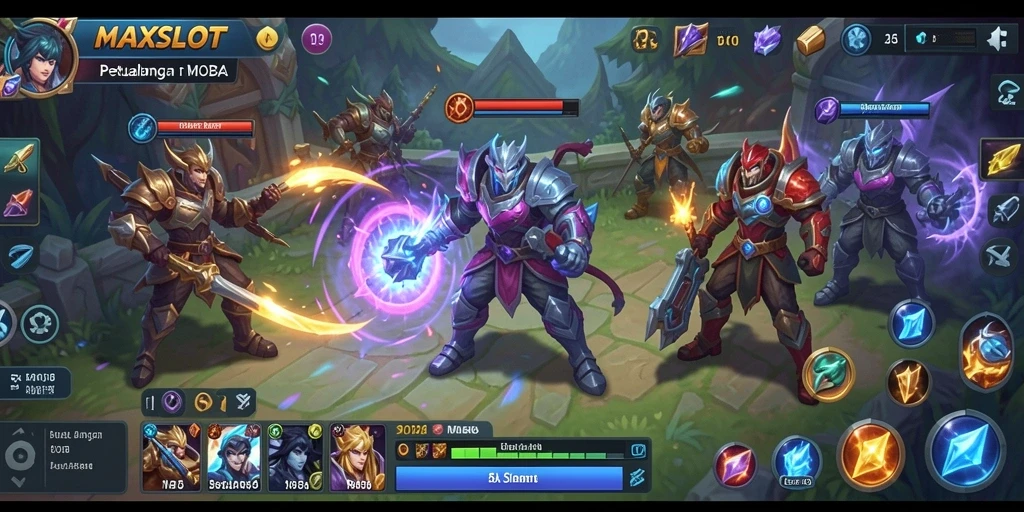 Screenshot gameplay <strong>MAXSLOT</strong> menampilkan pertarungan epik di arena MOBA.