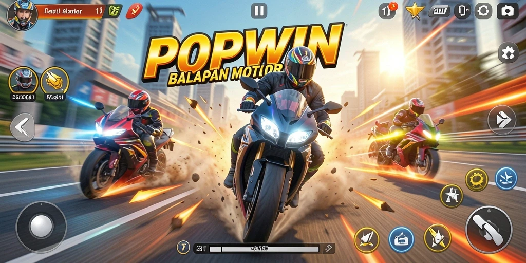 Screenshot dari gameplay balapan motor yang mendebarkan.