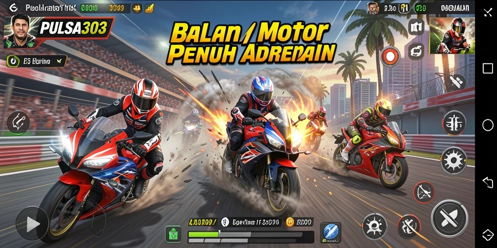Screenshot gameplay PULSA303 menampilkan aksi balapan motor yang mendebarkan.