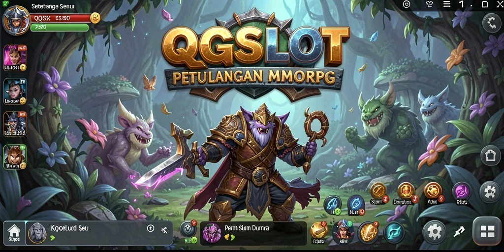 Tampilan gameplay QQSLOT yang epik dalam pertempuran MMORPG.