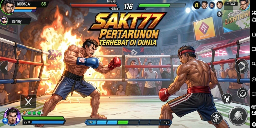 Tampilan pertarungan epik di SAKTI77 dengan karakter yang beraksi.