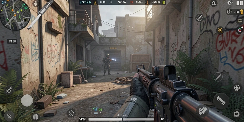 Screenshot gameplay SP666 yang menampilkan aksi menegangkan di dunia TPS.