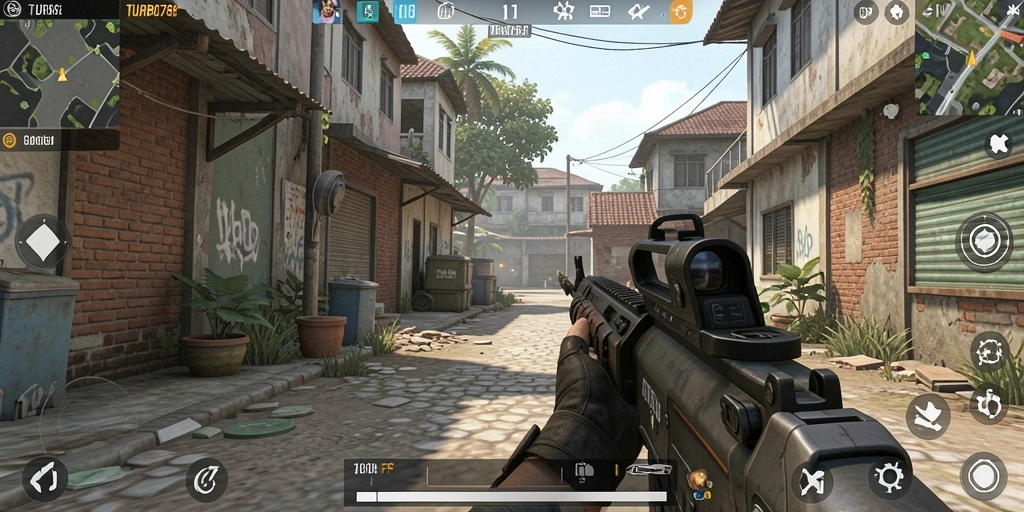 Screenshot TURBO78 menampilkan aksi seru dalam gameplay FPS.